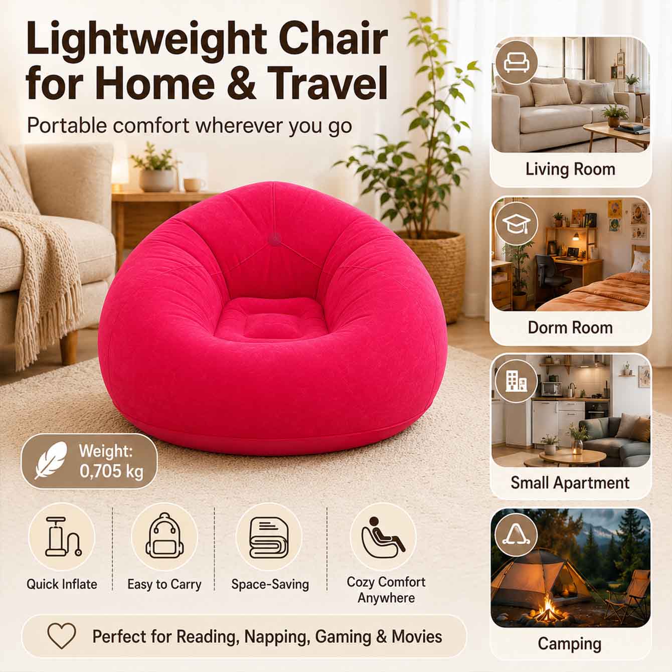 1PC Inflatable Bean Bag Chairs - Outdoor Camping Couch 评论和价格
