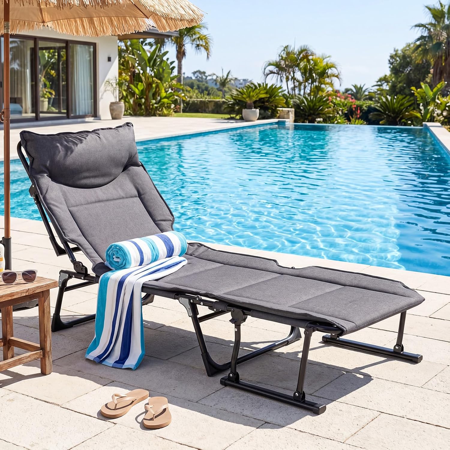 Folding Patio Lounge Chair Set - Outdoor Camping Recliner 评论和价格