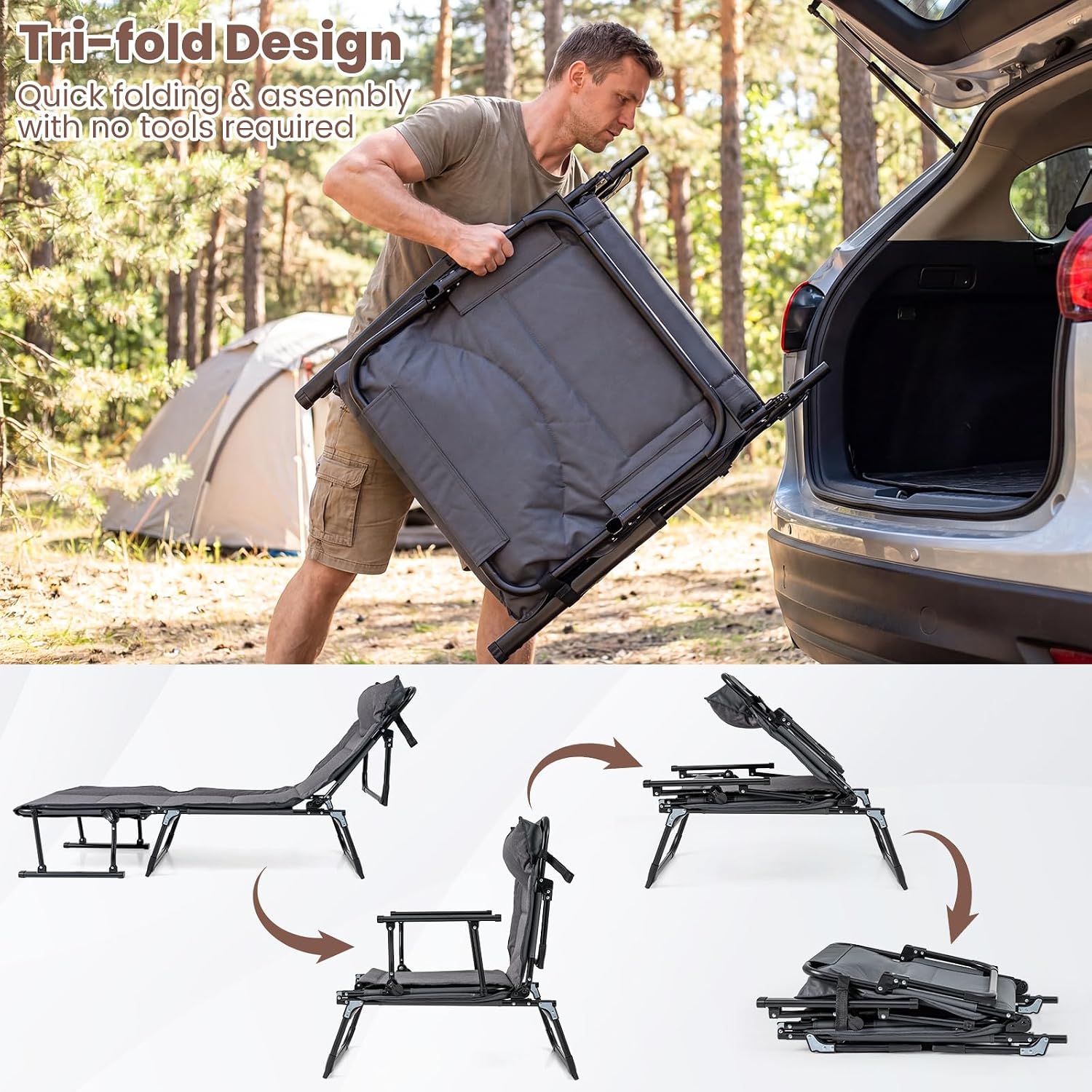 Folding Patio Lounge Chair Set - Outdoor Camping Recliner 评论和价格