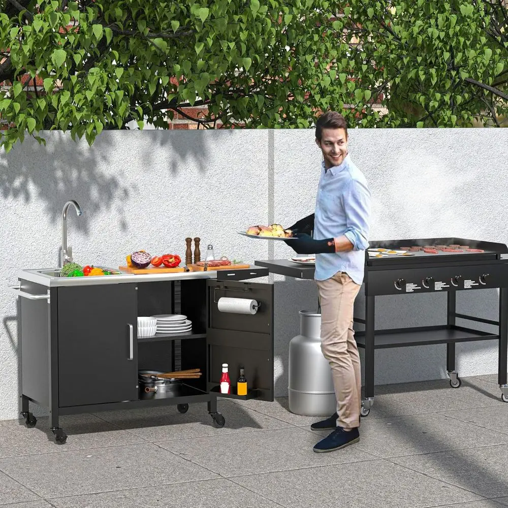 Outdoor Kitchen Island with St - Outdoor Camping Kitchen With Sink 评论和价格