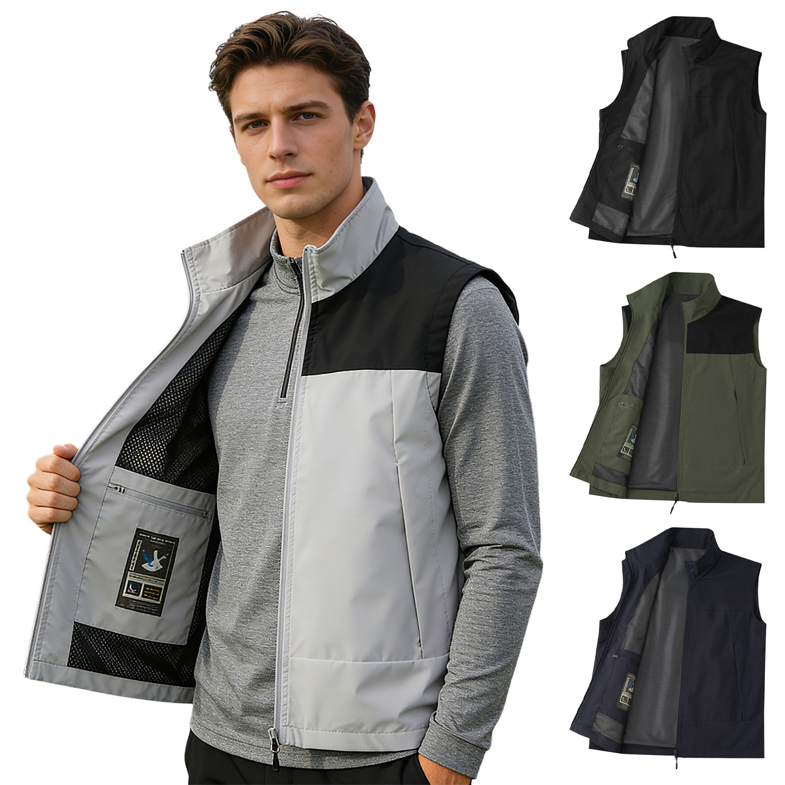 #M-5XL Men Golf Vest Stand Col - Outdoor Camping Winter 评论和价格